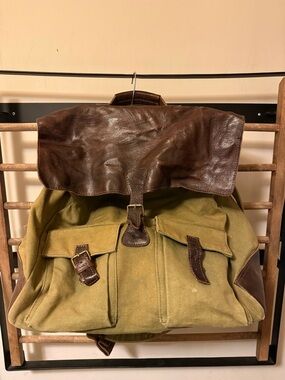 Alternative Apparel Olive Canvas Backpack with Brown Leather Flap